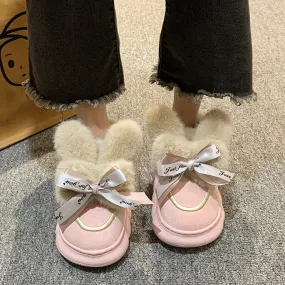 2024 Nuovo Fondo Piatto Testa Rotonda Antiscivolo Stivali Da Neve Invernali da Donna Coniglio Decorativo Stivali Moda Bottes Pou