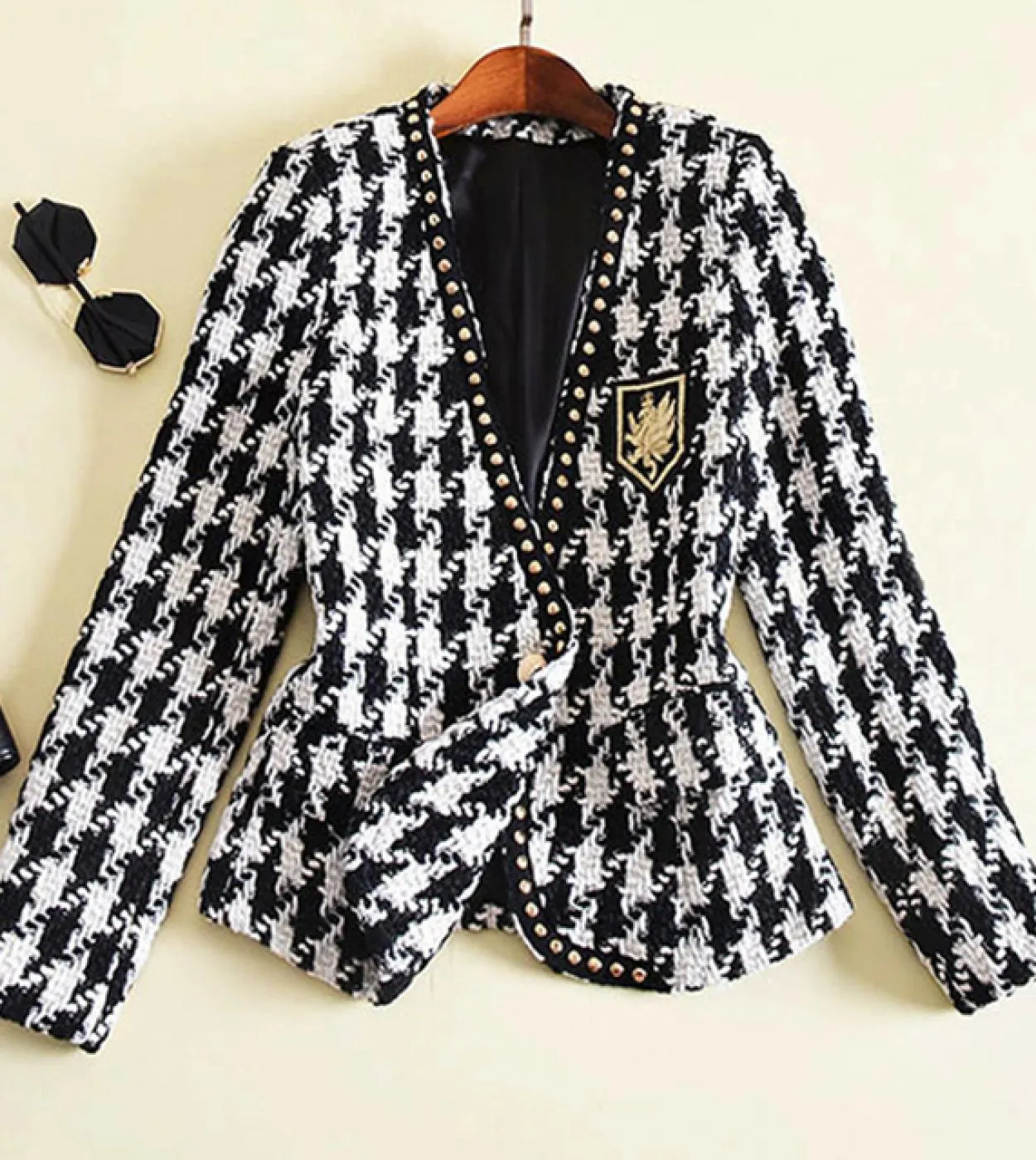 Alta qualità Sxxl New Blazer Women Coat Fashion Designer Womens Single Button Rivet Plaid Tweed Coat Jacket Sprin