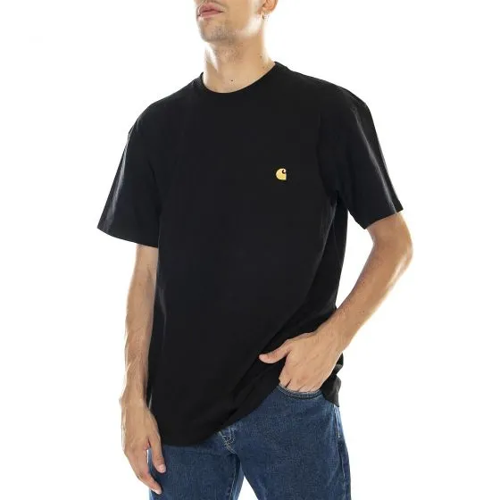 CARHARTT WIP S/S Chase T-Shirt Black / Gold - Maglietta Girocollo Uomo Nera    