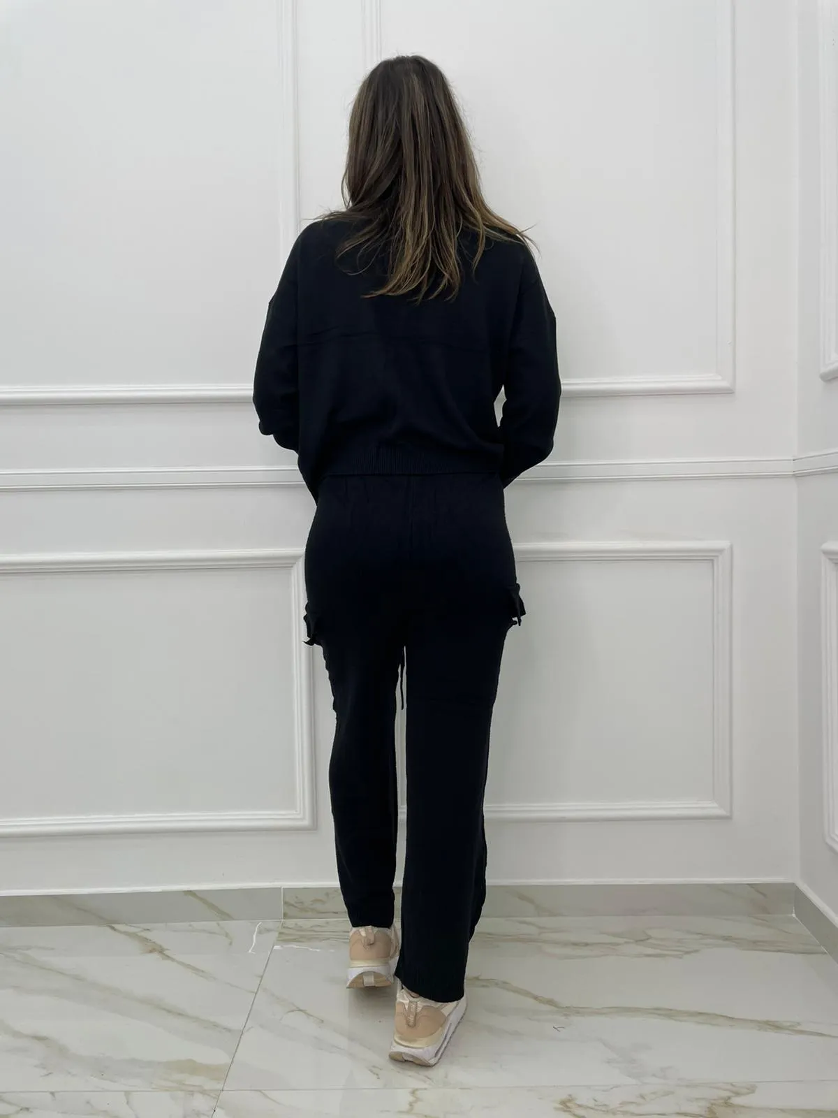 Coordinato 2 pezzi con pantalone palazzo con tasconi