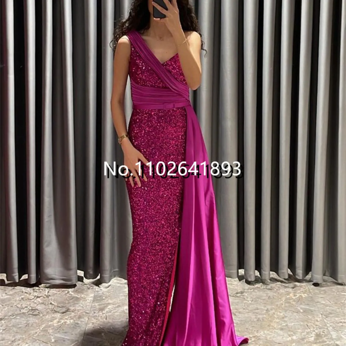 Eleganti abiti da sera a sirena glitterati monospalla tinta unita lucido abito da ballo strascico in raso sposa spettacolo festa