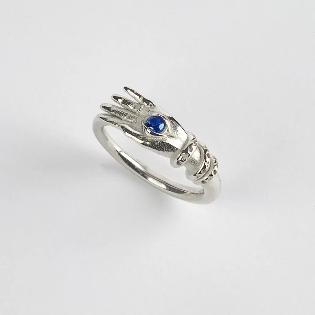 Fedina talismano occhio spinello blu argento rodiato Nove25 Mis.18