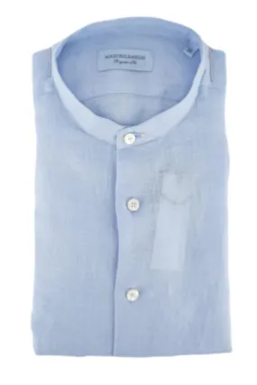 Linen Shirt with Mandarin Collar / Light Blue