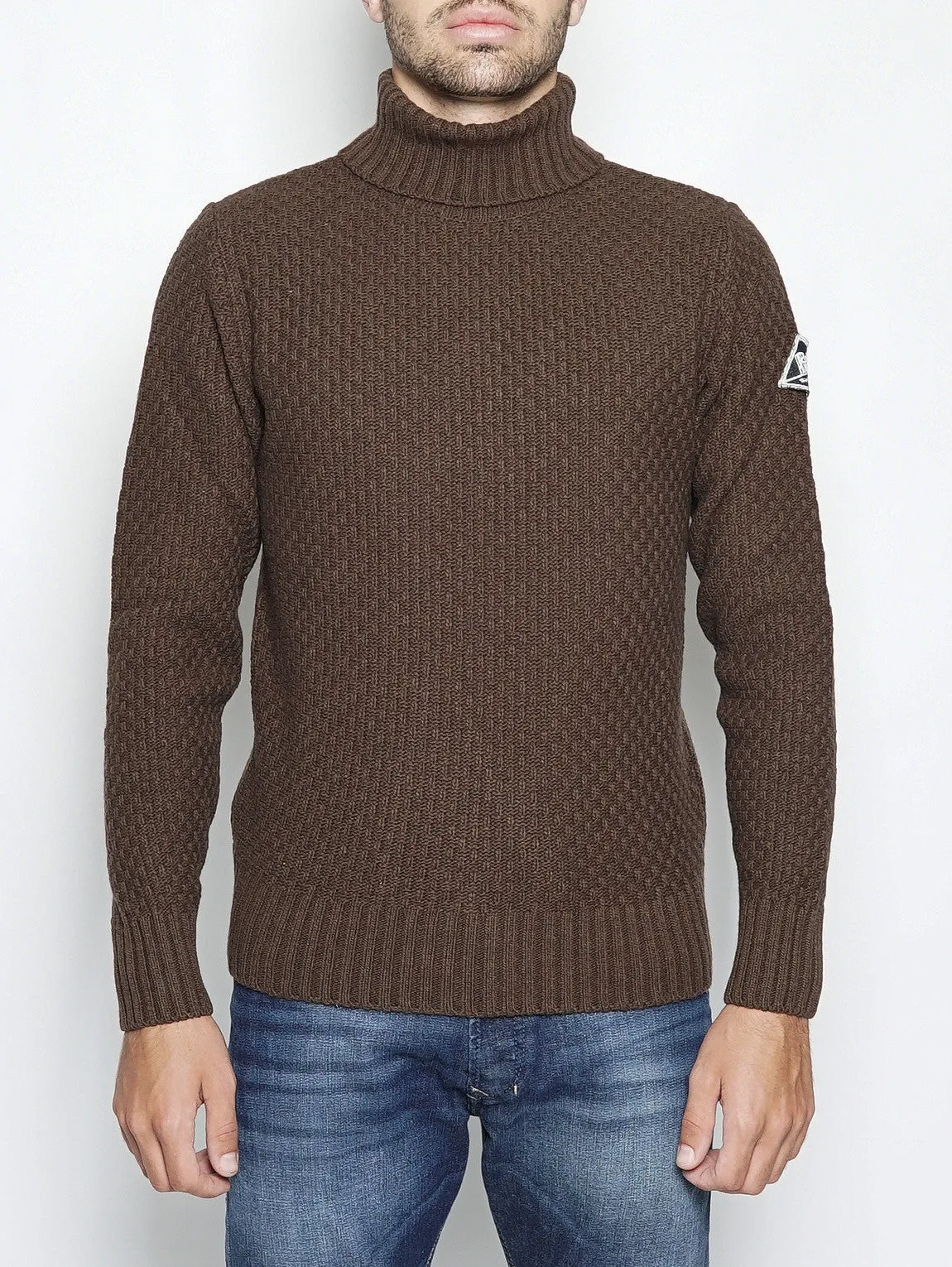 Maglione Collo Alto in Misto Lana Castagna