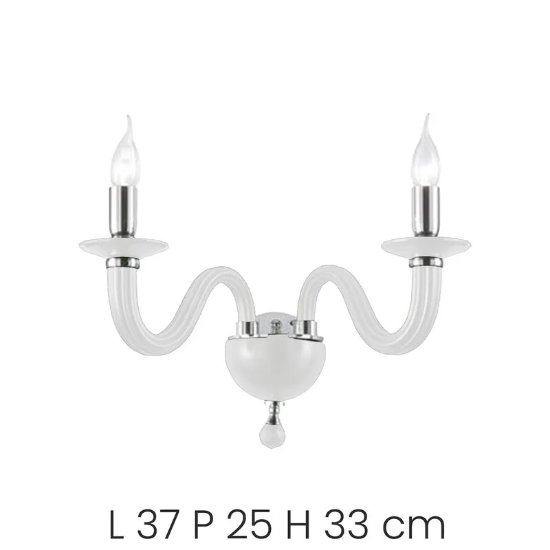 Ondaluce Applique Ravel/2 in vetro lavorato a mano con dettagli metallici, bianco