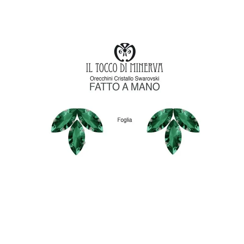 Orecchini Swarovski Foglia Verde Esmeraldo Realizzato a Mano