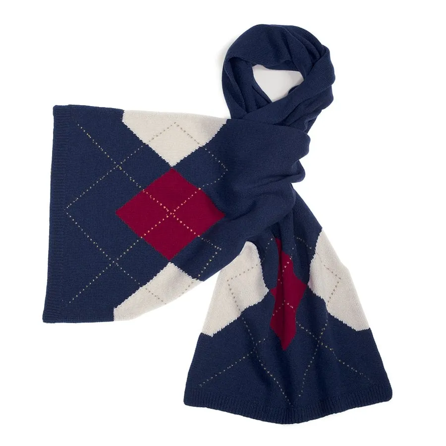 Sciarpa KATE blu a rombi in 30% cashmere 70% lana