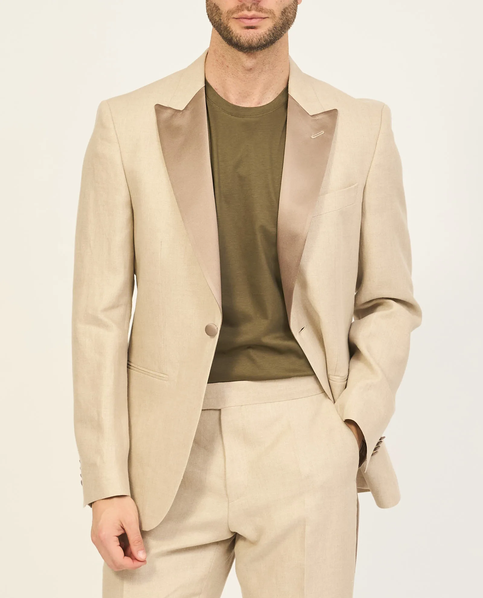Smoking Boss slim fit in lino con micromotivo